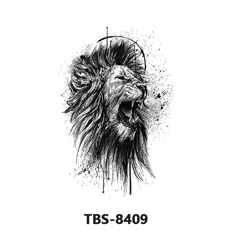 Tbs Small Full-Arm Tattoo Stickers For Men, Trendy And Personalized Half-Arm Tattoos, Tiger, Lion, Wolf Head, Black And White Tattoo Decals For Arms - Image 1