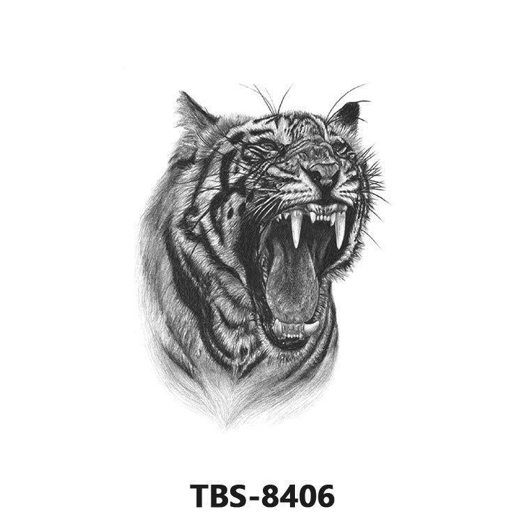 Tbs Small Full-Arm Tattoo Stickers For Men, Trendy And Personalized Half-Arm Tattoos, Tiger, Lion, Wolf Head, Black And White Tattoo Decals For Arms - Image 3