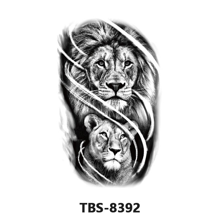 Tbs Small Full-Arm Tattoo Stickers For Men, Trendy And Personalized Half-Arm Tattoos, Tiger, Lion, Wolf Head, Black And White Tattoo Decals For Arms - Image 4