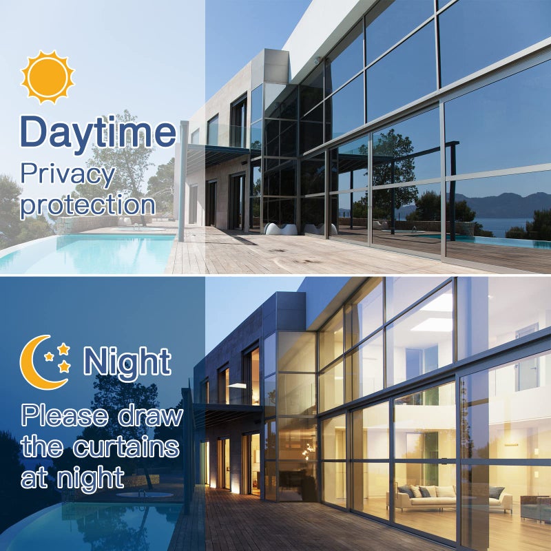 Haton Window Privacy Film One Way Window Tint for Home, Sun UV Blocking Heat Control Reflective Mirror Film, No Glue Static Cling See Out Not in Glass Door Covering, Silver, 17.5" x 78.7" - Image 4