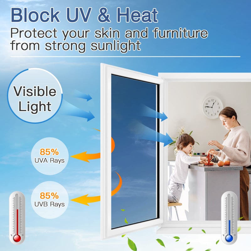 Haton Window Privacy Film One Way Window Tint for Home, Sun UV Blocking Heat Control Reflective Mirror Film, No Glue Static Cling See Out Not in Glass Door Covering, Silver, 17.5" x 78.7" - Image 2