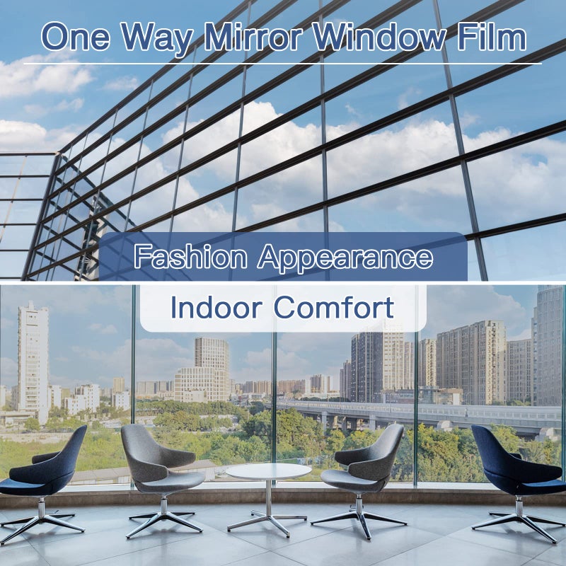 Haton Window Privacy Film One Way Window Tint for Home, Sun UV Blocking Heat Control Reflective Mirror Film, No Glue Static Cling See Out Not in Glass Door Covering, Silver, 17.5" x 78.7" - Image 3