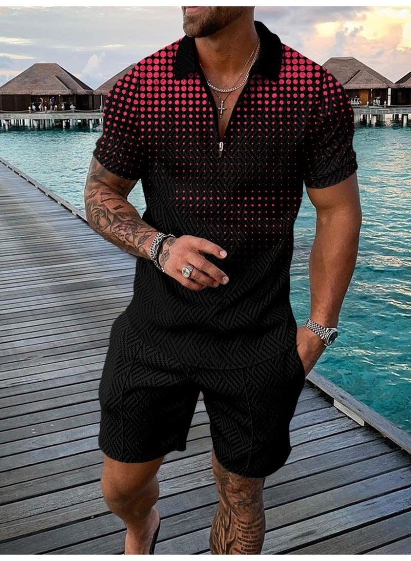 Spring and Summer Fashion Men's Short-sleeved Lapel Suit Men's Casual Two-piece Men's Daily Wear POLO Suit - Image 1