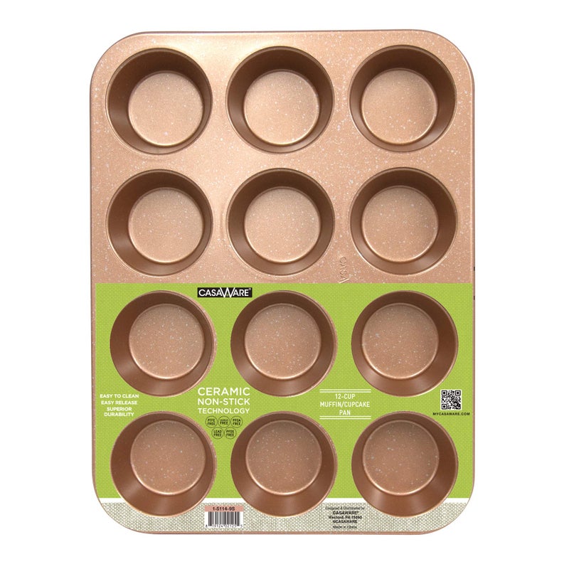 casaWare Ceramic Coated NonStick 12 Cup Muffin Pan Granite Rose Gold Granite