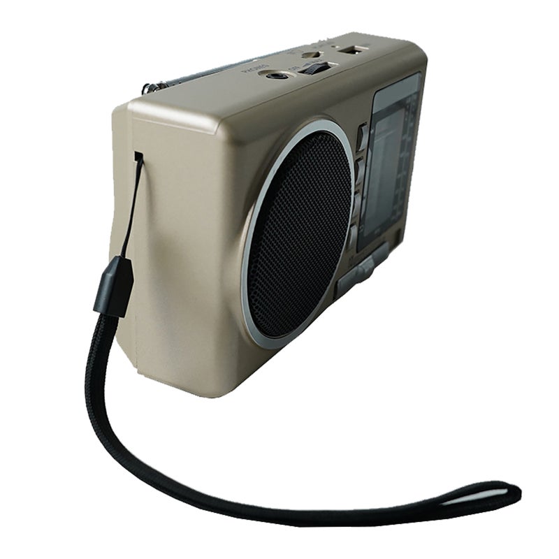 Portable FM Radio Multi Band USB Card Slot Rechargeable Vintage Retro Radio for Elderly Gold - Image 4