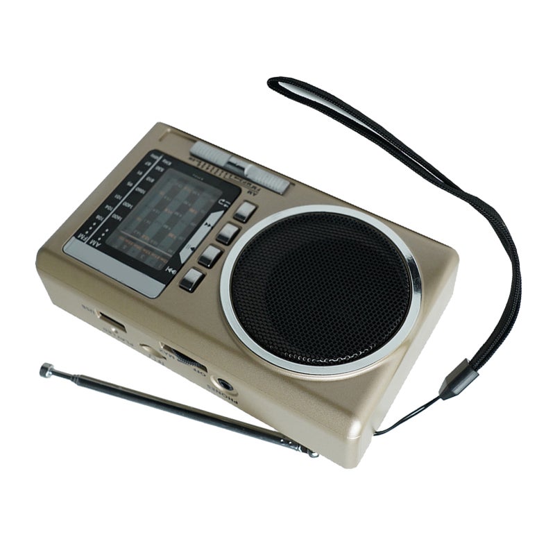 Portable FM Radio Multi Band USB Card Slot Rechargeable Vintage Retro Radio for Elderly Gold - Image 2
