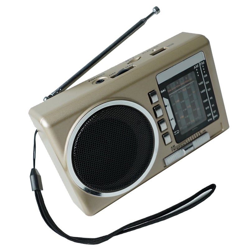 Portable FM Radio Multi Band USB Card Slot Rechargeable Vintage Retro Radio for Elderly Gold - Image 5