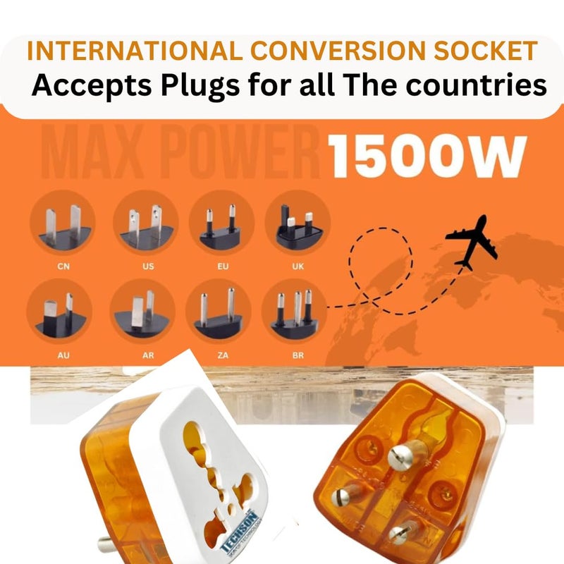 TECHSON 6amp to 16amp 3 Pin Universal Conversion Plug Converts 6A Socket to 16 A Socket for Geysers ACRefrigratorMicrowaveetc for Indian and International PlugsPack of8 - Image 3