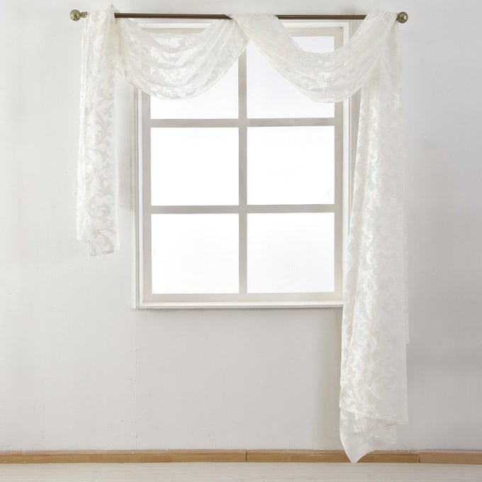 SCARF VALANCE EUROPEAN STYLE JACQUARD WINDOW SCARF DECORATIVE SHEER CURTAIN FOR WEDDING ARCH CANOPY BED HEADBOARD GAZEBO 1 PANEL WIDE 54 IN X LONG 216 IN WHITE