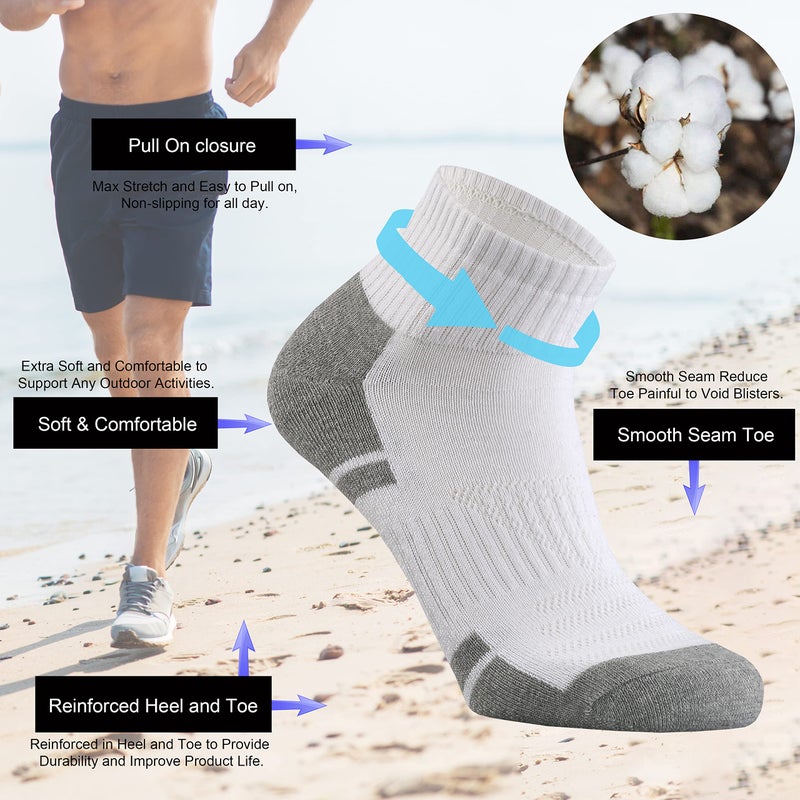 Ortis Low Cut Quarter Socks for Men Cotton Cushion Moisture Wicking Mesh Ventilating Running Training(White XL) - Image 3