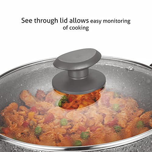 Alda Stainless Steel Non Stick Metallic Marbello Wok with Glass Lid 26cm, 3.5 L - Image 2