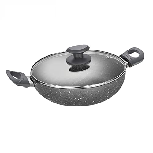 Alda Stainless Steel Non Stick Metallic Marbello Wok with Glass Lid 26cm, 3.5 L - Image 1