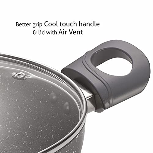 Alda Stainless Steel Non Stick Metallic Marbello Wok with Glass Lid 26cm, 3.5 L - Image 3