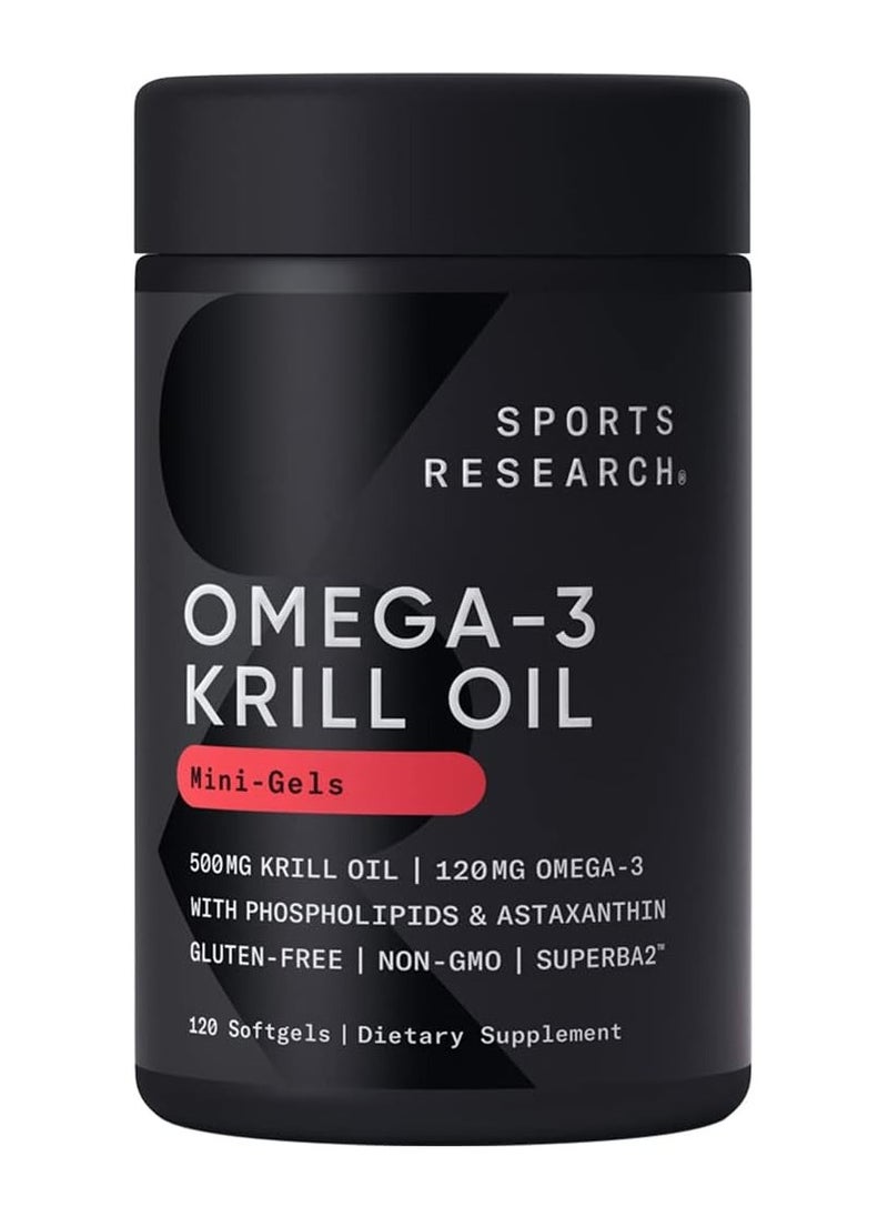SPORTS RESEARCH زيت الكريل القطبي الجنوبي مع أوميغا 3s EPA وDHA + أستازانتين | معتمد من IKOS بتصنيف 5 نجوم وغير معدل وراثيًا (120 كبسولة هلامية صغيرة) 