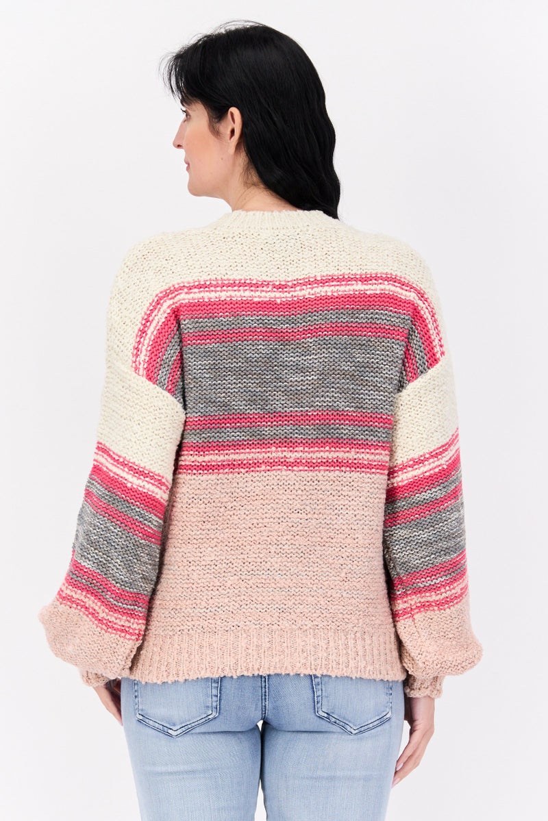 DEX Women Crew Neck Textured Sweater, Multicolor - Image 3