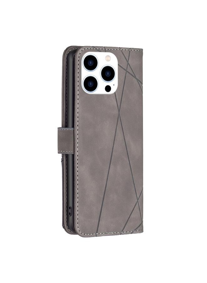 S-TOP Case For iPhone 15 Pro Magnetic Buckle Rhombus Texture Leather Phone Case - Image 3
