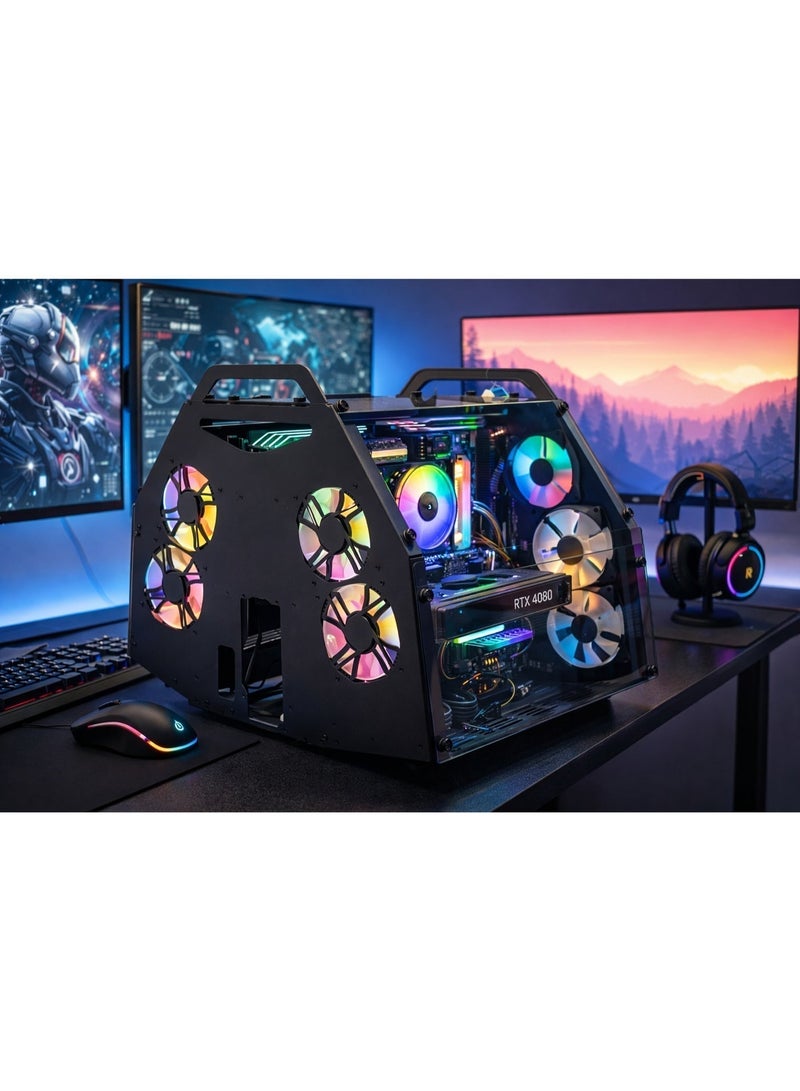 كيس كمبيوتر ألعاب بتصميم مفتوح لنظامين | هيكل معدني عالي التهوية | زجاج مقوى - Image 4