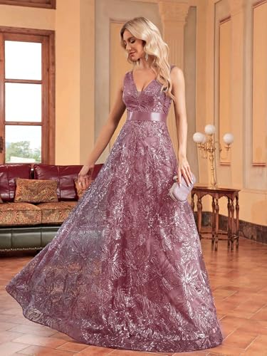 XUIBOL Sleeveless Glitter Sequined Womens Long Formal Gown Aline Prom Dress for Anchorwoman Floor Length Evening Dress Dusty Rose M - Image 5