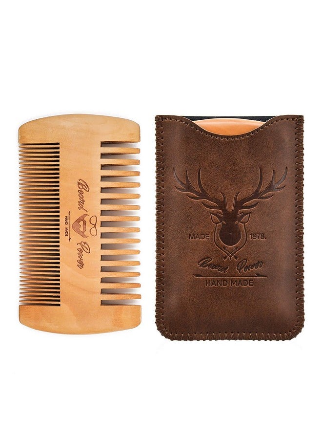 menesia - Wooden Comb With Durable Case - Fine & Coarse Teeth, Pocket Comb For Beards, Mustaches & Hair, Brown Deer Design - Image 1