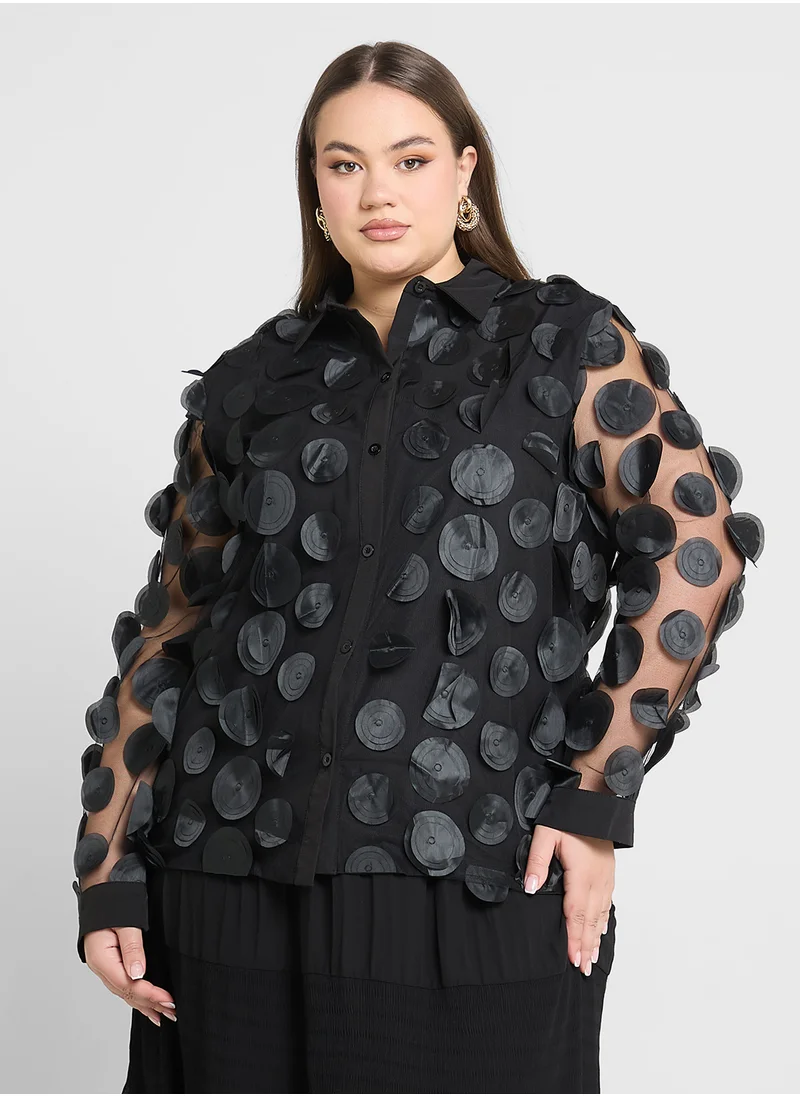 Ginger Plus 3D Polka Dot Button Up Shirt