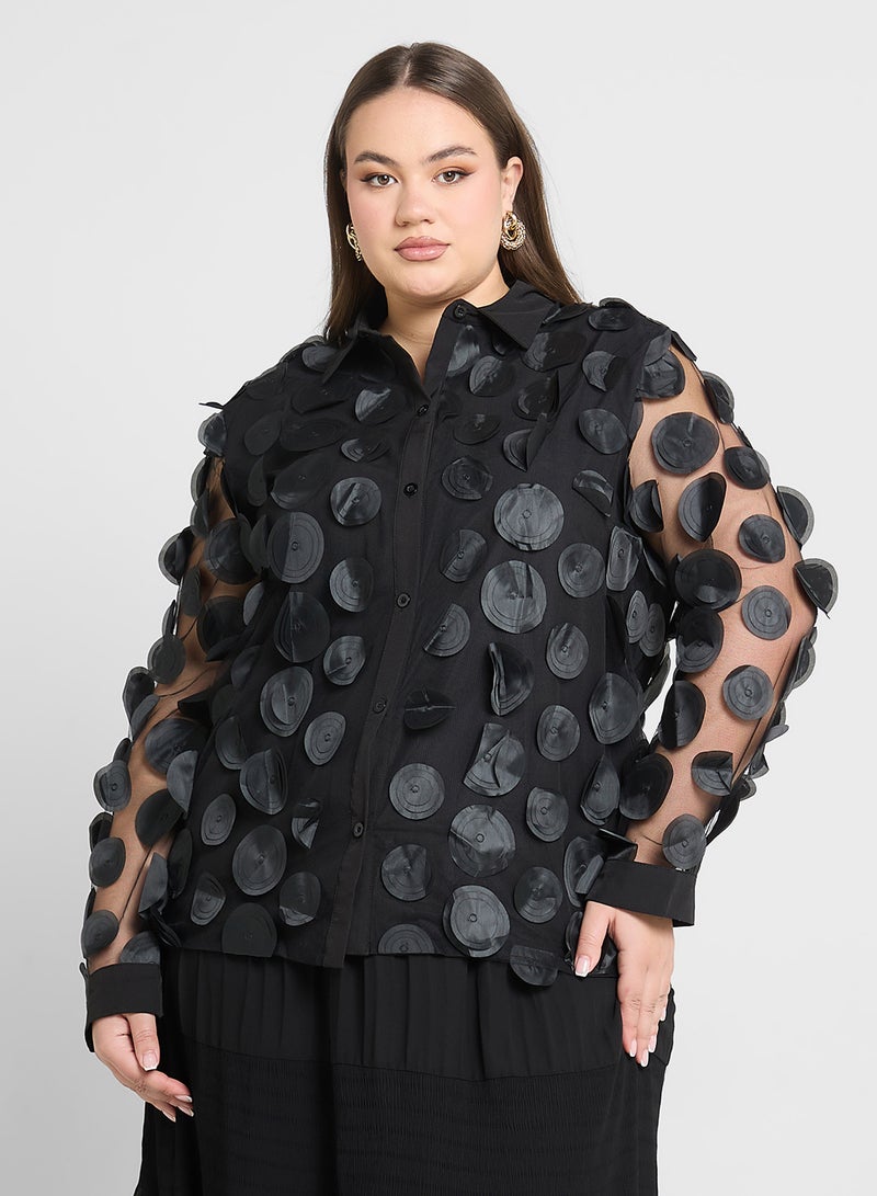 جينجر بلس قميص بأزرار بنقشة البولكا دوت ثلاثية الأبعاد - Image 1