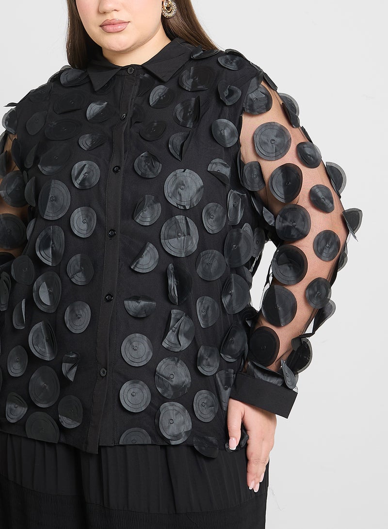 جينجر بلس قميص بأزرار بنقشة البولكا دوت ثلاثية الأبعاد - Image 3