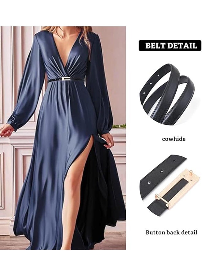 حزام ضيق نسائي حزام رفيع مع فستان مشبك ذهبي (أسود) - Image 2