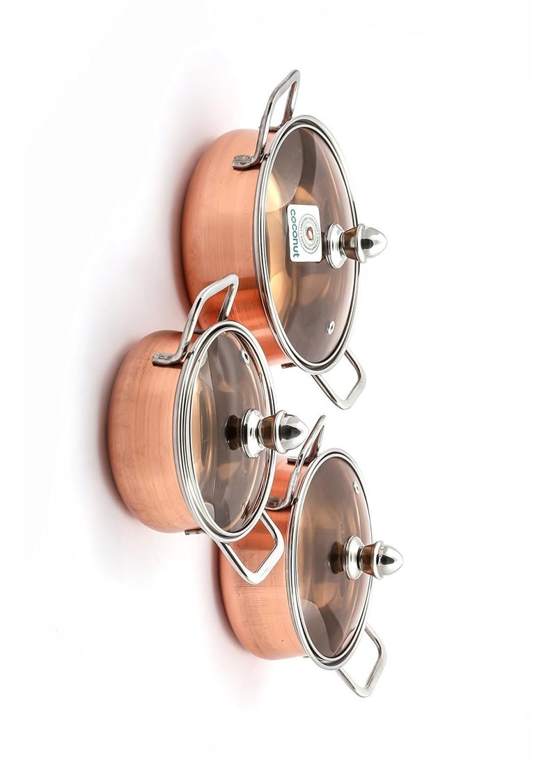 Coconut Minar Copper with Glass Lid Cookware Set (Stainless Steel, Copper, 3 - Piece) - Image 2