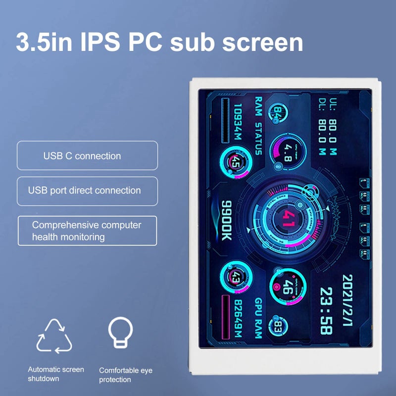 شاشة حاسوب IPS 3.5 بوصة لمراقبة الحرارة - شاشة صغيرة لمراقبة بيانات aida64 ووحدة المعالجة المركزية والذاكرة والقرص الصلب (أبيض) - Image 4