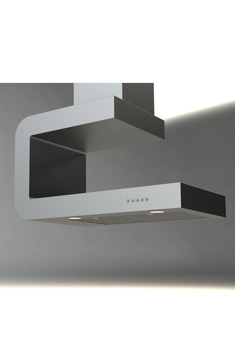 إل با - شفاط مطبخ حديث على الحائط بشكل C بقطر 90 سم - تدفق هواء 800م³/ساعة - 3+1 سرعات - أضواء LED - تحكم إلكتروني - فلاتر من الألمنيوم والكربون - فولاذ مقاوم للصدأ - تقنية إيطالية