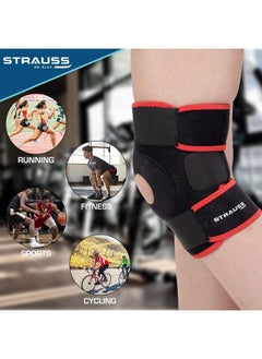 STRAUSS Strauss Adjustable Knee Support Patella|Knee Cap for Knee Pain, Gym Workout, Running, Arthritis, and Protection for Men and Women| Knee Brace |Knee Guard |Knee belt | Joint pain relief | Pair, (Free Size, Black/Red)  - Image 4