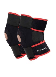 STRAUSS Strauss Adjustable Knee Support Patella|Knee Cap for Knee Pain, Gym Workout, Running, Arthritis, and Protection for Men and Women| Knee Brace |Knee Guard |Knee belt | Joint pain relief | Pair, (Free Size, Black/Red)  - Image 1
