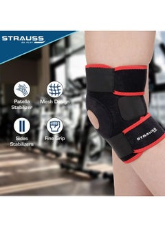 STRAUSS Strauss Adjustable Knee Support Patella|Knee Cap for Knee Pain, Gym Workout, Running, Arthritis, and Protection for Men and Women| Knee Brace |Knee Guard |Knee belt | Joint pain relief | Pair, (Free Size, Black/Red)  - Image 3