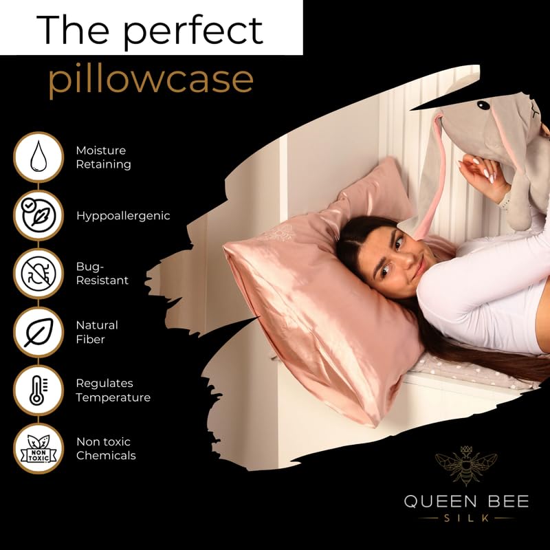 QUEEN BEE SILK - 2 Pack Silk Pillowcase for Hair and Skin - 22 Momme Mulberry Silk - Charmeuse Weave - Envelope Closure - Standard Size - Black - Image 5
