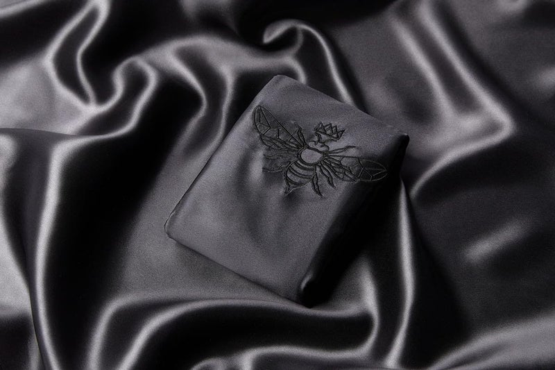 QUEEN BEE SILK - 2 Pack Silk Pillowcase for Hair and Skin - 22 Momme Mulberry Silk - Charmeuse Weave - Envelope Closure - Standard Size - Black - Image 3