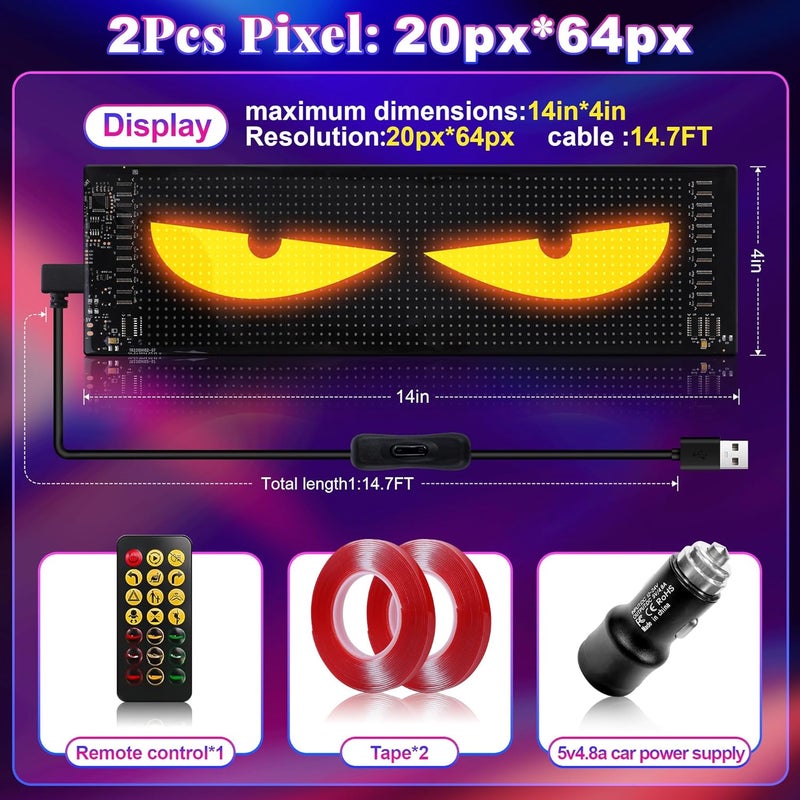 Sachie Devil's Eye 2-Pack: Programmable LED Windshield Display for Cars, SUVs & Trucks - Image 4