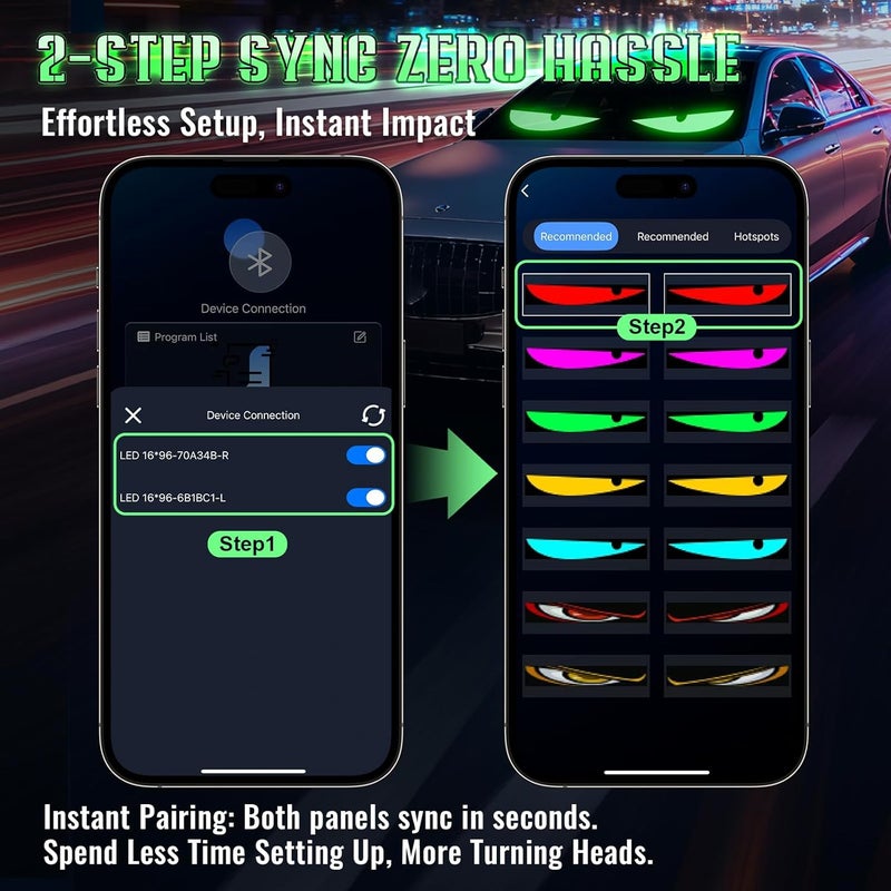 Sachie Devil's Eye 2-Pack: Programmable LED Windshield Display for Cars, SUVs & Trucks - Image 2