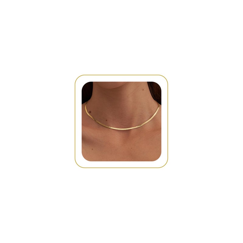 CHESKY 14K Gold Plated Snake Chain Necklace Gold Herringbone Necklace for Women Minimalist Necklace Chain 3MM(W) 14"(L) - Image 1
