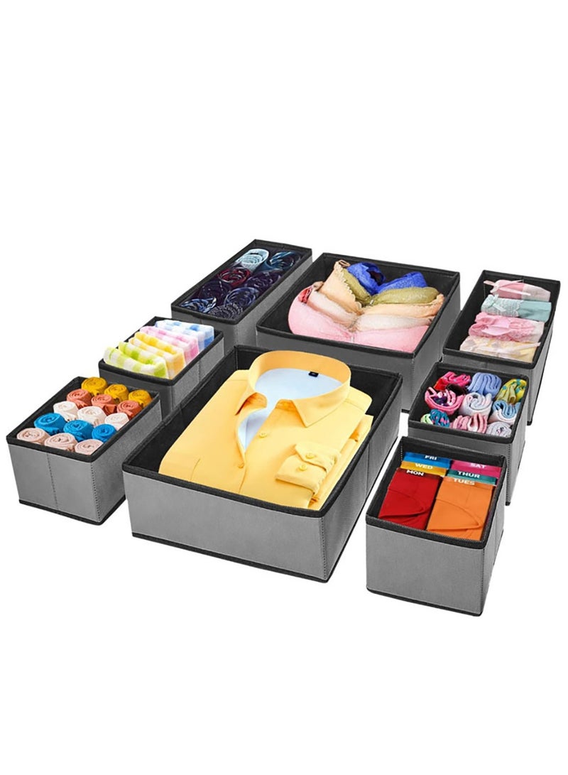 Arabest Foldable Drawer Organizer, Closet Organizer Drawer for Underwear/Underpants/Socks/Bra/Panties/Ties, 8 Pack Storage Dividers Bins 2 Large+2 Medium+4 Small Grey  - Image 1