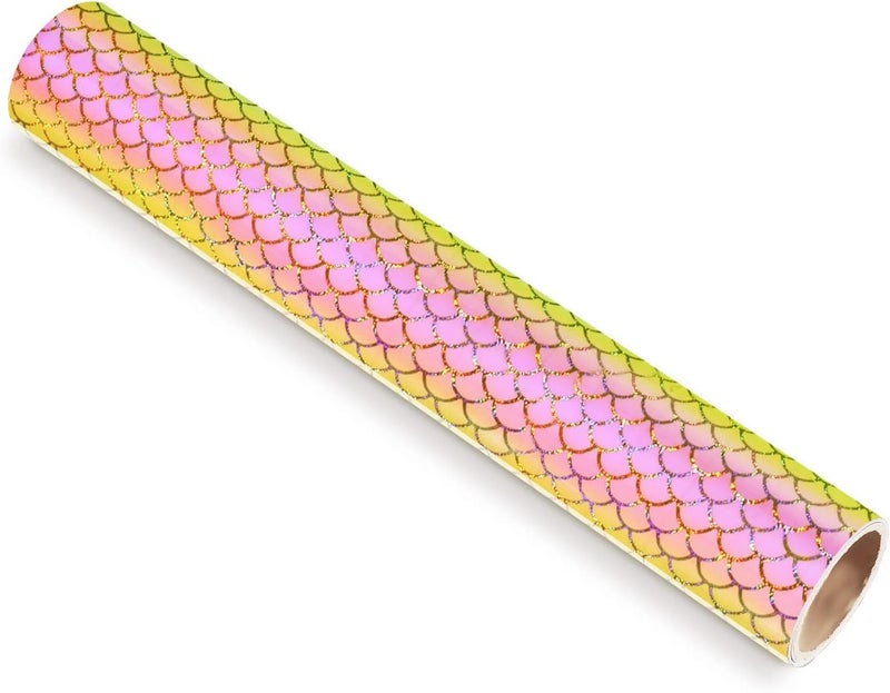TECKWRAP Opal Holographic Chrome Adhesive Vinyl 1ft x 5ft, Translucent Peach Pink Mermaid Pattern - Image 1