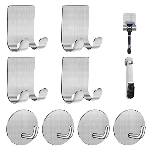 Diesisa Razor Holder for Shower + Adhesive Wall Hooks, Premium 304 Stainless Steel Shower Razor Holder with Heavy Duty Waterproof Sticky Hooks for Hanging Towels, Coat, hat (4+4 Pack) - Black - Image 1