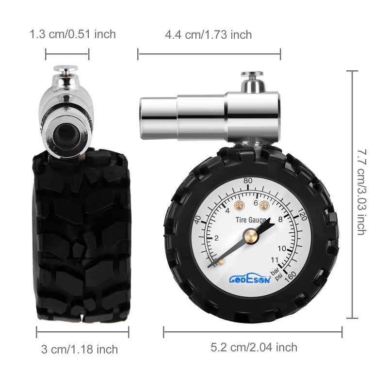 GODESON Presta Valve BicycleTire Pressure Gauge 0-160psi and 0-11bar - Image 3