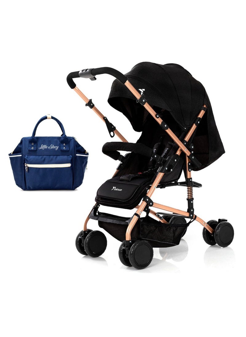 TEKNUM Teknum Reversible Trip Stroller with Blue Ace Diaper Bag - Black  - Image 1