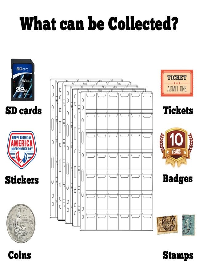 Agolctry 1050 Pockets Coin Sleeves, 25 Sheets Coin Holders for Collectors Plastic Coin Collection Supplies 9 Hole Binder Pages for Penny, Nickel, Dime, Quarter(42 Pockets) - Image 2