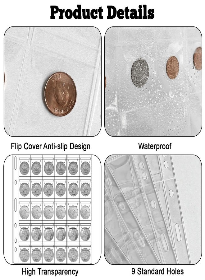 Agolctry 1050 Pockets Coin Sleeves, 25 Sheets Coin Holders for Collectors Plastic Coin Collection Supplies 9 Hole Binder Pages for Penny, Nickel, Dime, Quarter(42 Pockets) - Image 3