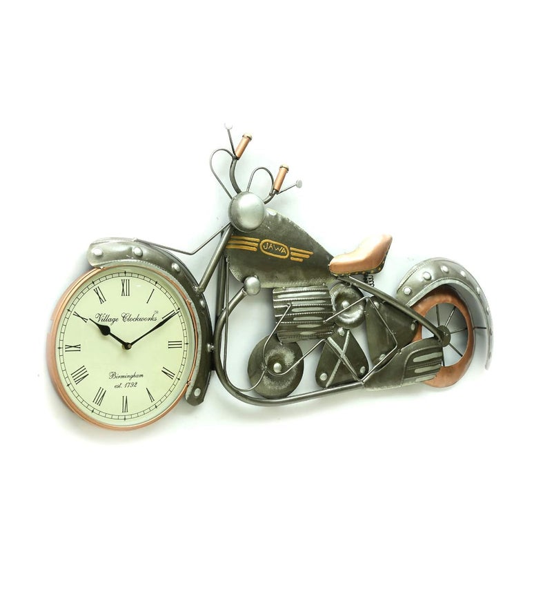 Medieval Arts Iron Jawa Bike Miniature Wall Clock Wall Art Decor Wall Mounted Silver - Image 3