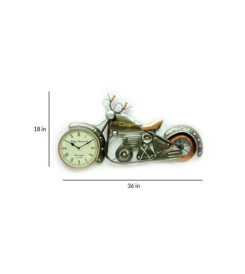 Medieval Arts Iron Jawa Bike Miniature Wall Clock Wall Art Decor Wall Mounted Silver - Image 5