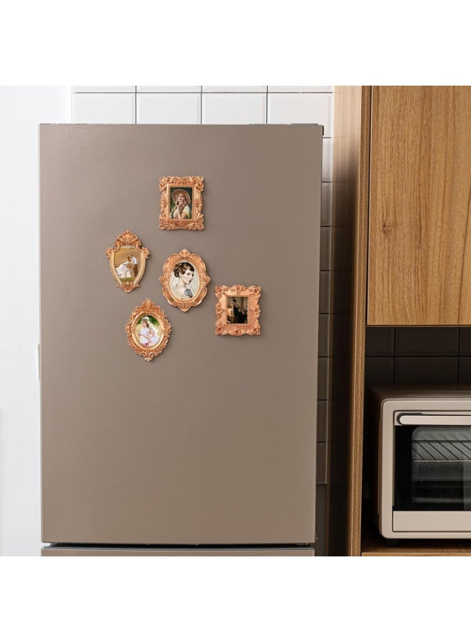 SYOSI Vintage Magnetic Photo Frames, Mini Fridge Frames Set, Antique Picture Display with Hooks, Rope & Back Stand for Refrigerator, Office Desk, Shelves, Christmas Home Decor (Golden, 5-Piece) - Image 3