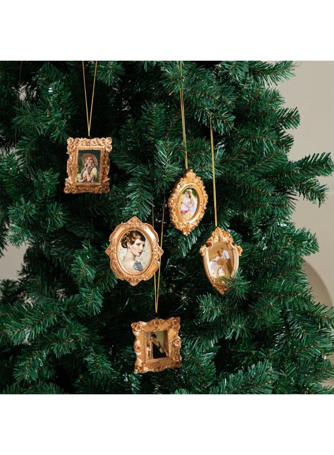 SYOSI Vintage Magnetic Photo Frames, Mini Fridge Frames Set, Antique Picture Display with Hooks, Rope & Back Stand for Refrigerator, Office Desk, Shelves, Christmas Home Decor (Golden, 5-Piece) - Image 2