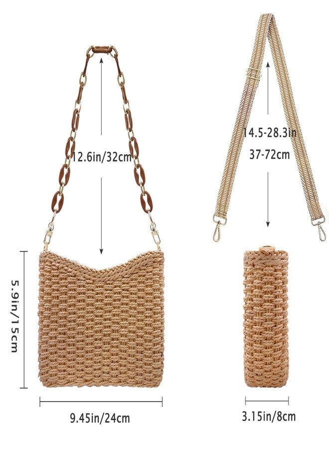 Beurlike Small Straw Handbags for Women Crossbody Pocketbooks Woven Shoulder Purses Beach Tote Bag for Summer Vacation with Chain(Kahki) - Image 3